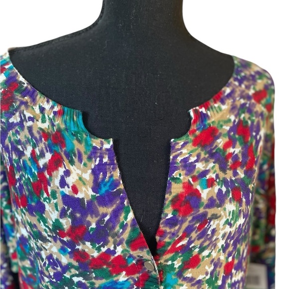 Calvin Klein Womens Sweater L  Multicolored Knitted 3/4 Sleeves Cardigan Button - Picture 2 of 10
